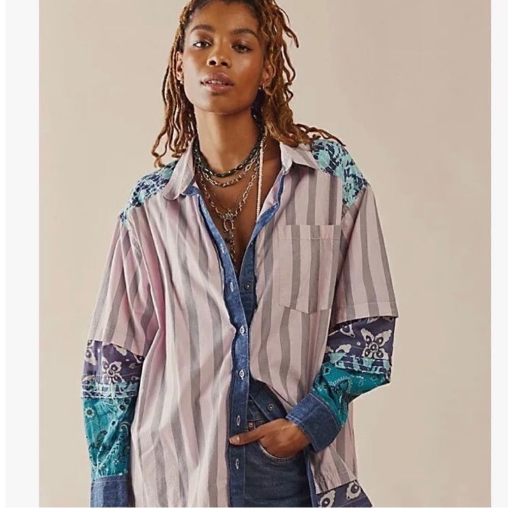 New Free  People Wild Dunes Stripe Shirt Size XS new - Picture 2 of 9